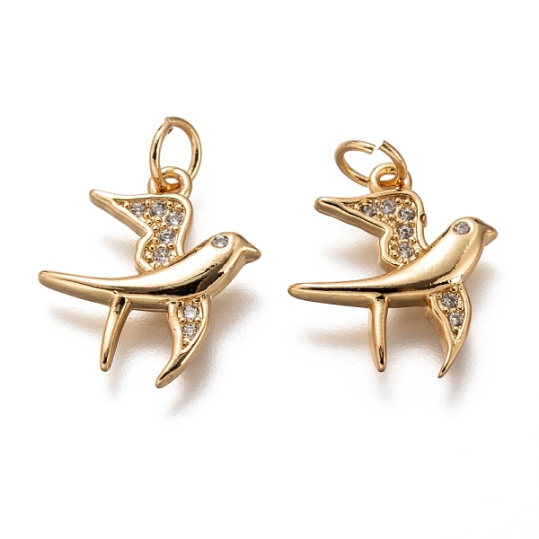 

PandaHall Brass Micro Pave Clear Cubic Zirconia Pendants, Long-Lasting Plated, with Jump Ring, Bird, Golden, 16x14x2mm, Jump Ring: 5x1mm...