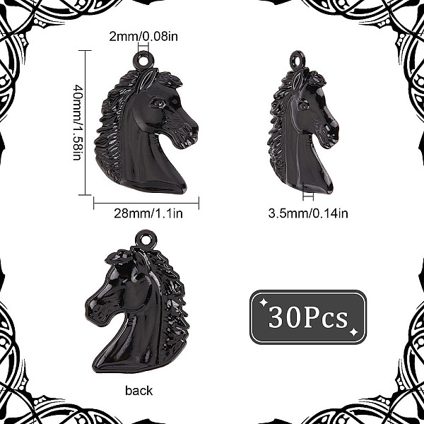 

PandaHall SUNNYCLUE 30Pcs Alloy Pendents, Horse Head, Electrophoresis Black, 40x28x3.5mm, Hole: 2mm Alloy Horse