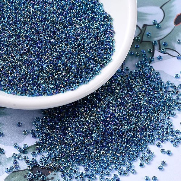 

PandaHall MIYUKI Round Rocailles Beads, Japanese Seed Beads, (RR339) Blue Lined Aqua AB, 11/0, 2x1.3mm, Hole: 0.8mm, about 5500pcs/50g Glass...