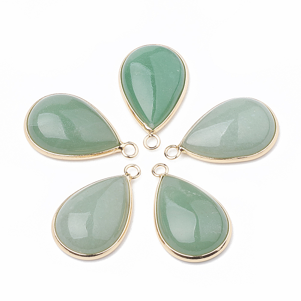 

PandaHall Natural Green Aventurine Pendants, with Golden Tone Brass & Iron Finding, teardrop, 30.5~31x18~19x6.5~7mm, Hole: 2mm Green...