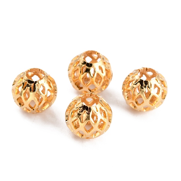 

PandaHall Long-Lasting Plated Hollowed Brass Beads, Filigree Beads, Round, Real 24K Gold Plated, 7.5x7mm, Hole: 3mm Brass Round
