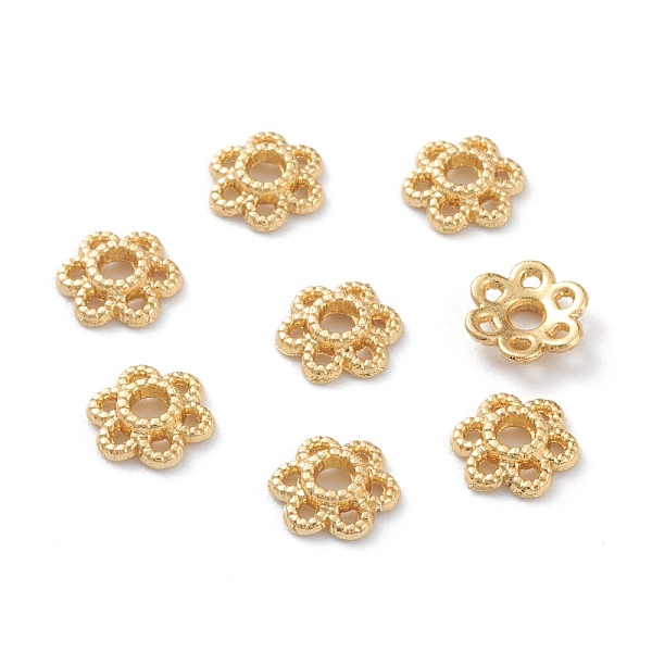 

PandaHall Alloy Bead Caps, Long-Lasting Plated, 6-Petal Flower, Real 18K Gold Plated, 6x1.5mm, Hole: 1.6mm Alloy