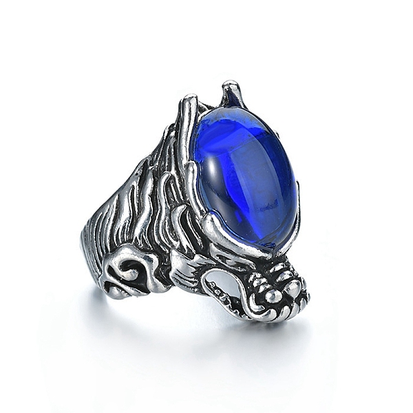 

PandaHall Resin Adjustable Finger Ring, Dragon Antique Silver Alloy Finger Ring, Blue, Wide: 20~45mm Resin Dragon Blue
