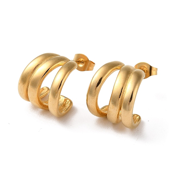 

PandaHall Ion Plating(IP) 304 Stainless Steel Stud Earrings, Split Earrings, Real 18K Gold Plated, 14.5x13mm 304 Stainless Steel