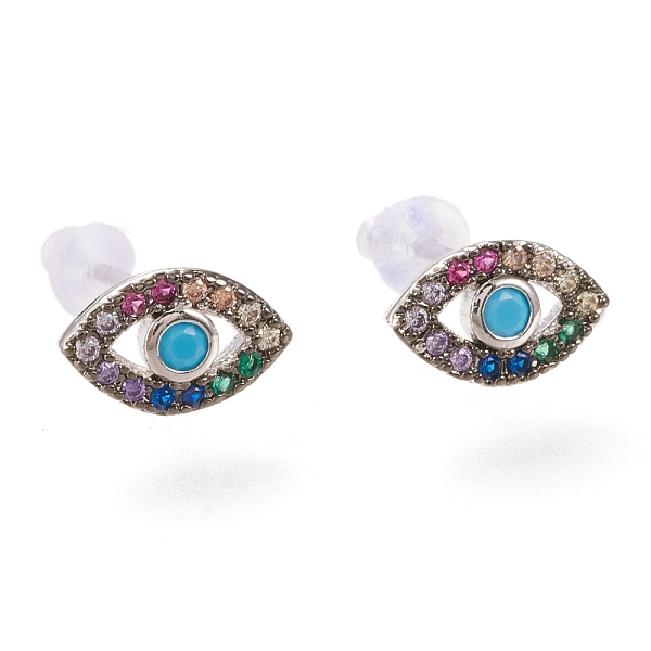 

PandaHall Colorful Cubic Zirconia Horse Eye Stud Earrings, Brass Jewelry for Women, Platinum, 6x10mm, Pin: 0.8mm Cubic Zirconia Eye