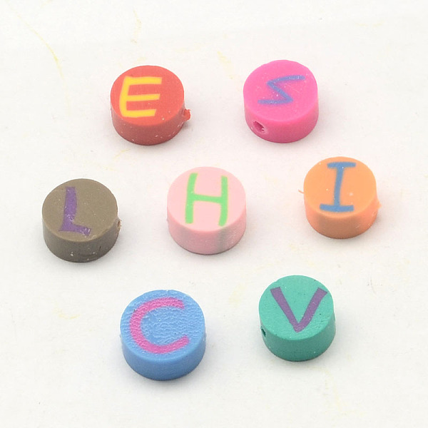 

PandaHall Handmade Polymer Clay Flat Round with Capital Letter Beads, Mixed Color, 6x4mm, Hole: 2mm Polymer Clay Letter Multicolor