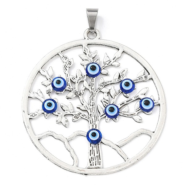 

PandaHall Tibetan Style Alloy Pendants, Tree of Life with Evil Eyes Charm, Antique Silver, Flat Round, 60.5x55.5x4mm, Hole: 9x5.5mm Alloy...