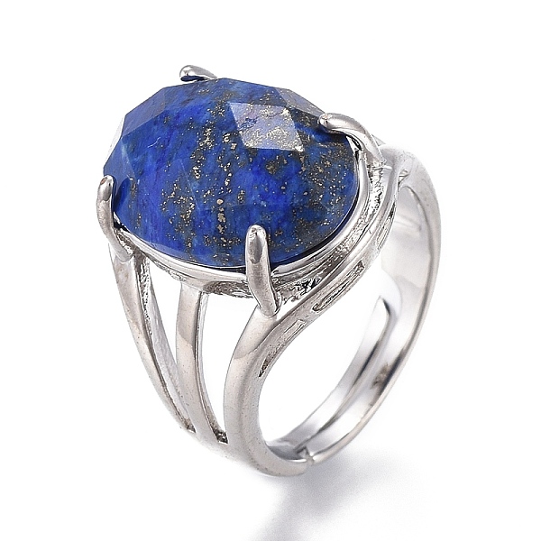 

PandaHall Adjustable Faceted Natural Lapis Lazuli Finger Rings, with Platinum Brass Findings, Oval, Size 8, Inner Diameter: 18mm Lapis...