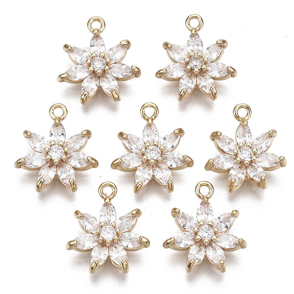 

PandaHall Brass Micro Pave Cubic Zirconia Pendants, Flower, Long-Lasting Plated, Light Gold, Clear, 15x13x3.5mm, Hole: 1.4mm Brass+Cubic...