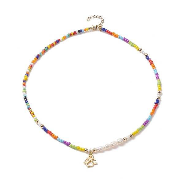 

PandaHall Natural Cultured Freshwater Pearl & Glass Seed Beaded Necklaces, Brass Angel Pendant Necklaces for Women, Colorful, 17.64 inch..., Multicolor