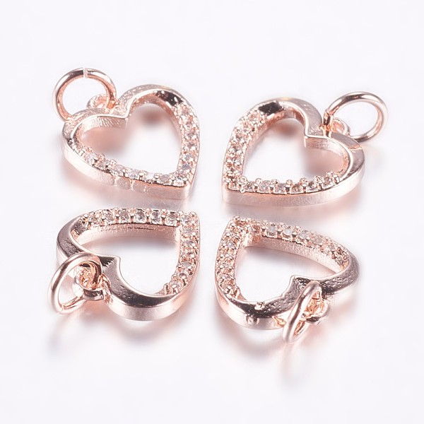 

PandaHall Long-Lasting Plated Brass Micro Pave Cubic Zirconia Charms, Hollow Heart, Real Rose Gold Plated, 11.5x11x2mm, Hole: 3mm..., Clear