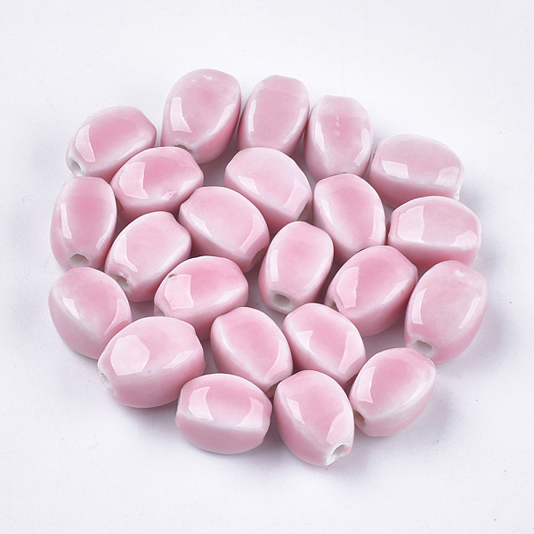 

PandaHall Handmade Porcelain Beads, Bright Glazed Porcelain Style, Oval, Pink, 14x10.5x11mm, Hole: 2.5mm Porcelain Oval Pink