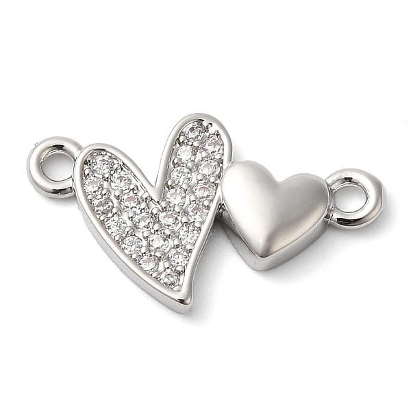 

PandaHall Brass Micro Pave Clear Cubic Zirconia Connector Charms, Double Heart Links, Platinum, 10x18x2mm, Hole: 1.4mm Brass+Cubic Zirconia...