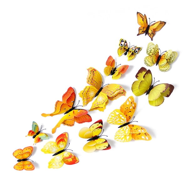 

PandaHall 12Pcs PVC 3D Butterfly Wall Decorative Stickers, Wall Decorations, Gold, 60~120mm Plastic Butterfly Gold
