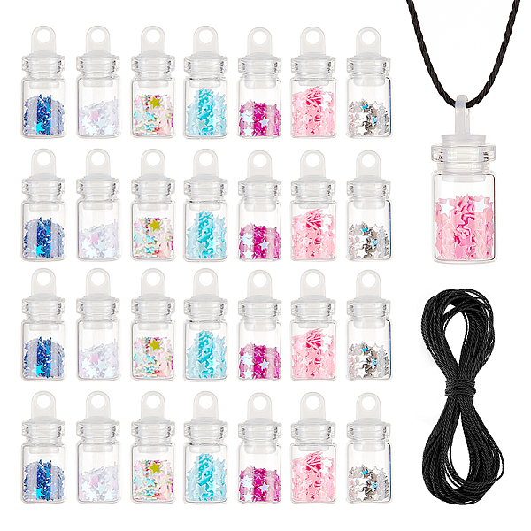 

PandaHall Glass Wishing Bottle Pendant Decorations, with Star Glitter Sequins/Paillette Inside and Waxed Polyester Cord, Mixed Color..., Multicolor