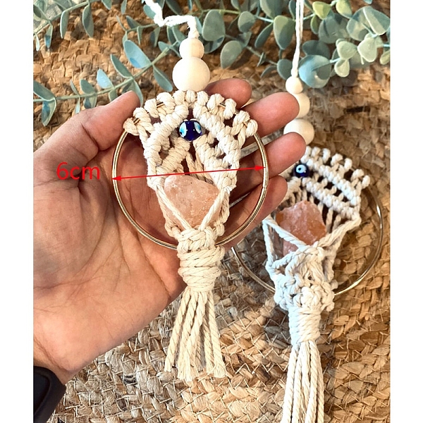 

PandaHall Handmade Macrame Jute Cord with Glass Evil Eye Tassel Car Hanging Ornament, with Wood Beads and Iron Ring for Wall Car Decorations...