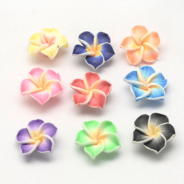 

PandaHall Handmade Polymer Clay 3D Flower Plumeria Beads, Mixed Color, 30x11mm, Hole: 2mm Polymer Clay Flower Multicolor