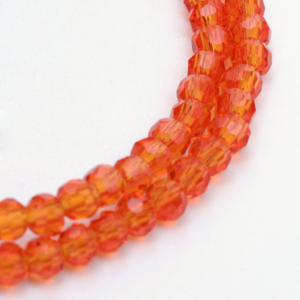 

PandaHall Transparent Glass Bead Strands, Faceted(32 Facets) Round, Orange Red, 6mm, Hole: 1mm, about 94~97pcs/strand, 53~54cm Glass Round...