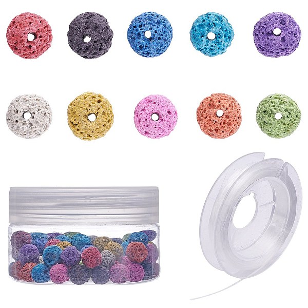 

PandaHall Natural Lava Rock Dyed Beads, with Elastic Thread, Round, Mixed Color, 8mm, Hole: 1mm, 10 Colors, 10pcs/color, 100pcs Lava Rock..., Multicolor