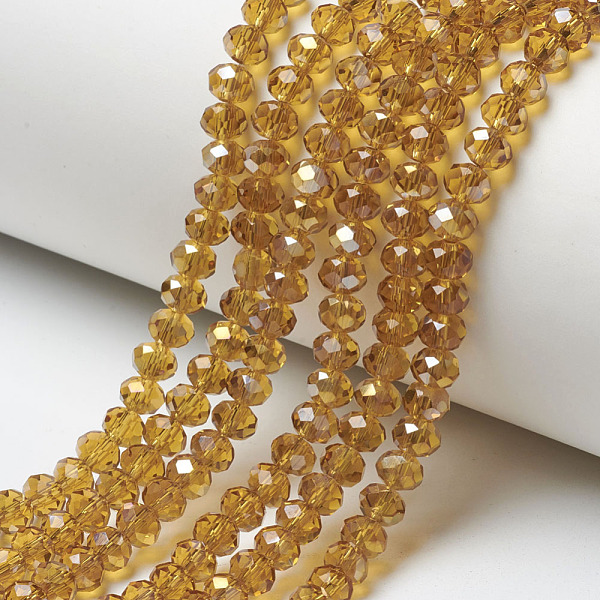 

PandaHall Electroplate Transparent Glass Beads Strands, Half Rainbow Plated, Faceted, Rondelle, BurlyWood, 6x5mm, Hole: 1mm, about..., Orange