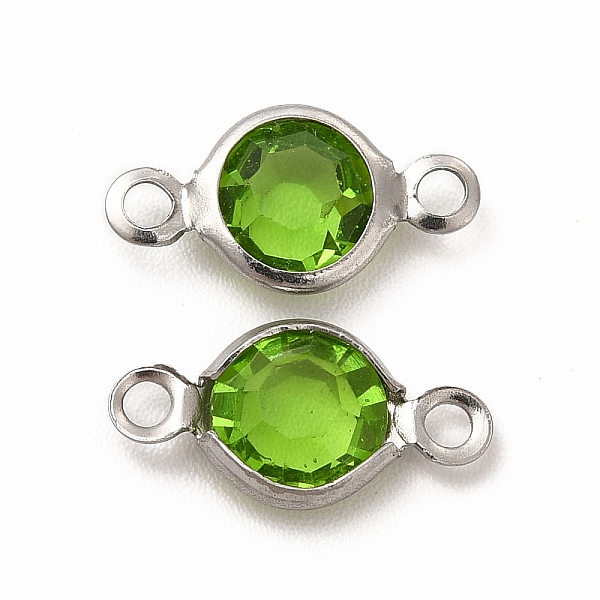 

PandaHall 304 Stainless Steel with Glass Connector Charms, Flat Round Links, Stainless Steel Color, Yellow Green, 12.5x7x2mm, Hole: 1.5mm...