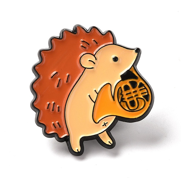 

PandaHall Alloy Enamel Brooches, Enamel Pin, Hedgehog with French Horn, Colorful, 28x26x11mm Alloy+Enamel