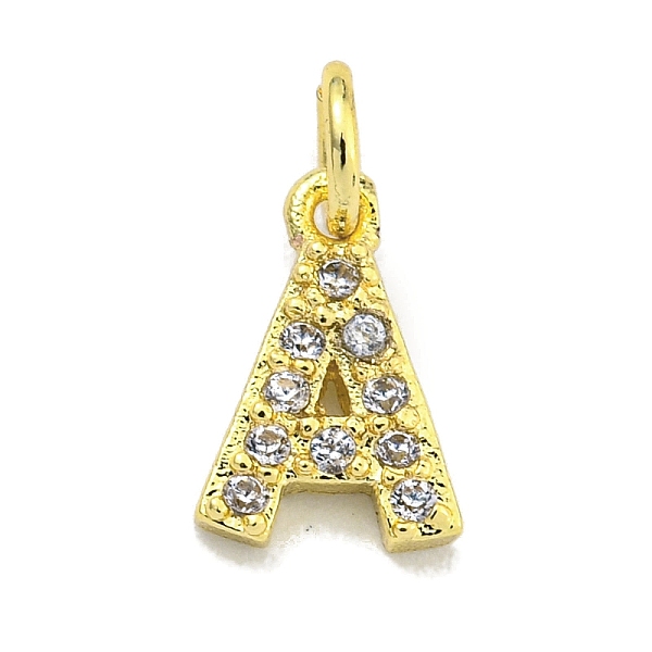 

PandaHall Letter Brass Micro Pave Clear Cubic Zirconia Pendants, Jump Ring, Real 18K Gold Plated, Letter A, 9x6x1.8mm, Jump Ring: 4x0.9mm...