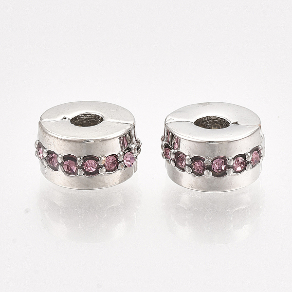 

PandaHall Alloy European Clasps, Large Hole Beads, with Rhinestone, Flat Round, Platinum, Light Rose, 10.5x6mm, Hole: 3mm Alloy+Rhinestone..., Pink