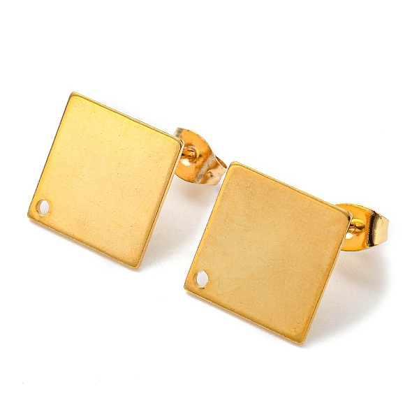 

PandaHall 201 Stainless Steel Stud Earring Findings, with 304 Stainless Steel Pin & Hole & Friction Ear Nuts, Rhombus, Real 24K Gold Plated...