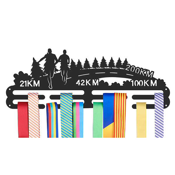 

PandaHall Marathon Theme Iron Medal Hanger Holder Display Wall Rack, with Screws, Running Pattern, 150x400mm Iron Sports