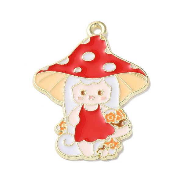 

PandaHall Zinc Alloy Pendant, with Enamel, Mushroom with Girl, Light Gold, Red, 30x23x1.5mm, Hole: 1.6mm Alloy Mushroom Red