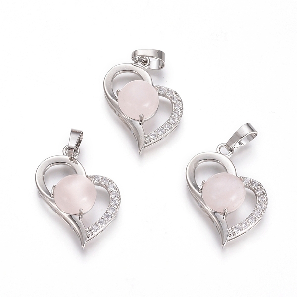 

PandaHall Natural Rose Quartz Pendants, with Platinum Tone Brass Findings and Crystal Rhinestone, Heart, 29x21.5x9mm, Hole: 7x3.5mm Rose..., Clear
