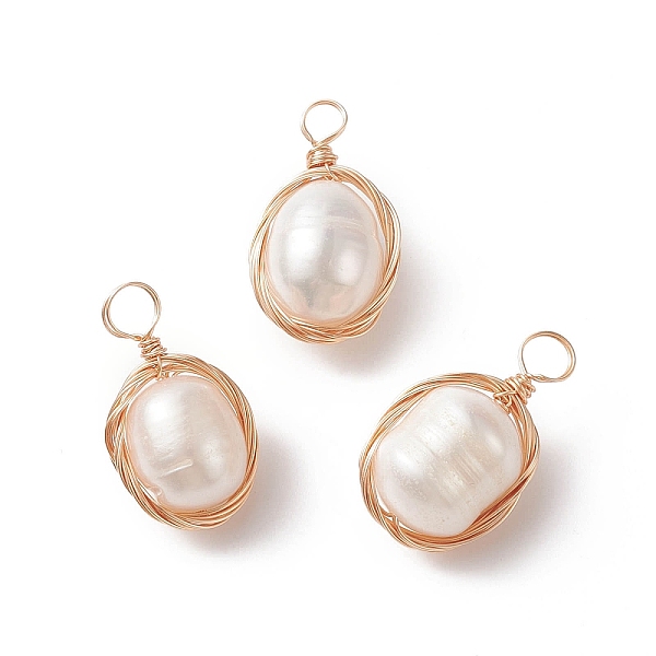 

PandaHall Natural Cultured Freshwater Pearl Pendants, Potato Charms, with Light Gold Tone Copper Wire Wrapped, 19.5~20x11.5~12x9mm, Hole...