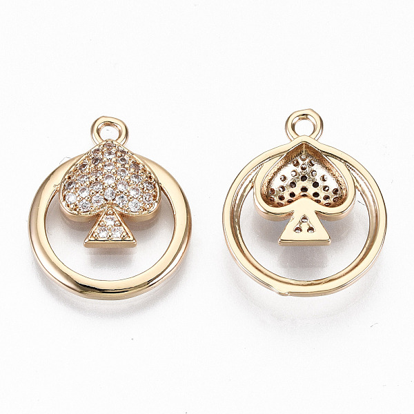 

PandaHall Brass Micro Pave Cubic Zirconia Pendants, Light Gold, Long-Lasting Plated, Cadmium Free & Lead Free, Spade, Clear, 18x15x3mm, Hole...