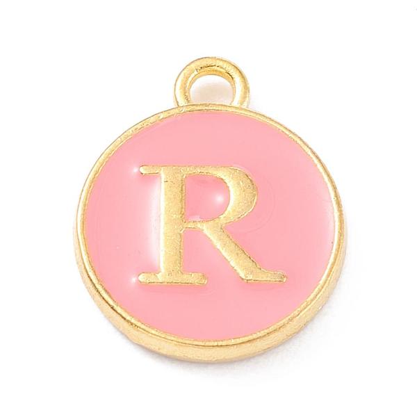 

PandaHall Golden Plated Alloy Enamel Charms, Enamelled Sequins, Flat Round with Alphabet, Letter.R, Pink, 14x12x2mm, Hole: 1.5mm...