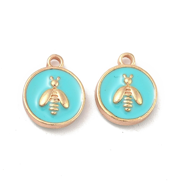 

PandaHall Alloy Enamel Charms, Light Gold, Flat Round with Bee, Cyan, 14~14.5x11.5x3.5mm, Hole: 1.6mm Alloy+Enamel Flat Round Cyan