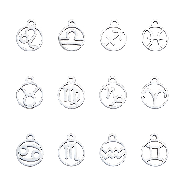 

PandaHall 316L Stainless Steel Charms, Flat Round with Constellation, Stainless Steel Color, 13.4x10.8x1mm, Hole: 1.5mm, 12pcs/box 316L...