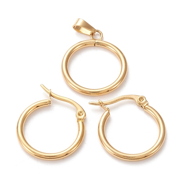

PandaHall 304 Stainless Steel Jewelry Sets, Hoop Earrings and Pendants, Ring, Golden, Hoop Earrings: 19x20.5x2mm, Pin: 0.6x1mm, Pendant...