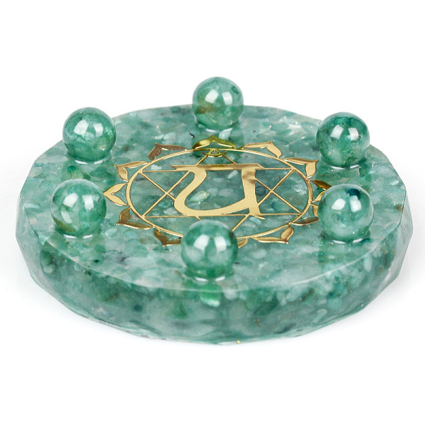 

PandaHall Resin Chakra Round Display Decoration, with Natural Green Aventurine Chips inside Statues for Home Office Decorations, 100x25mm...