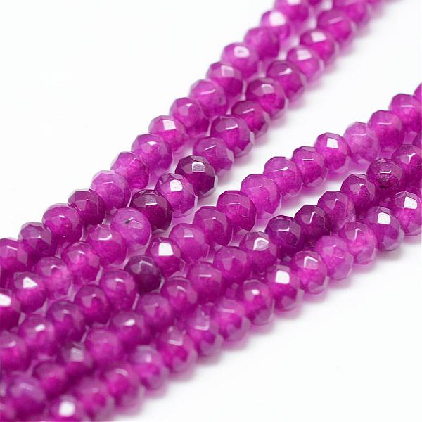 

PandaHall Natural White Jade Bead Strands, Dyed, Faceted, Rondelle, Dark Violet, 4~5x3mm, Hole: 0.5mm, about 115~120pcs/strand, 13.39~13.98..., Purple