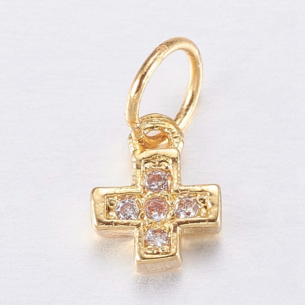 

PandaHall Brass Micro Pave Cubic Zirconia Tiny Cross Charms, Golden, 6.5x5x2mm, Hole: 2.5mm Brass+Cubic Zirconia Cross