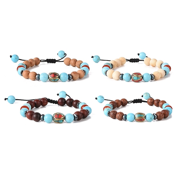 

PandaHall Wooden Braided Bead Bracelets Sets, Brass with Synthetic Coral and Turquoise(Dyed) Adjustable Bracelets for Women, Mixed Color..., Multicolor