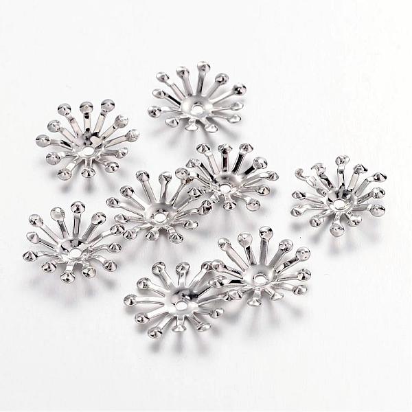 PandaHall Platinum Iron Flower Bead Caps, 12~14x3.5mm, Hole: 1.5mm Iron