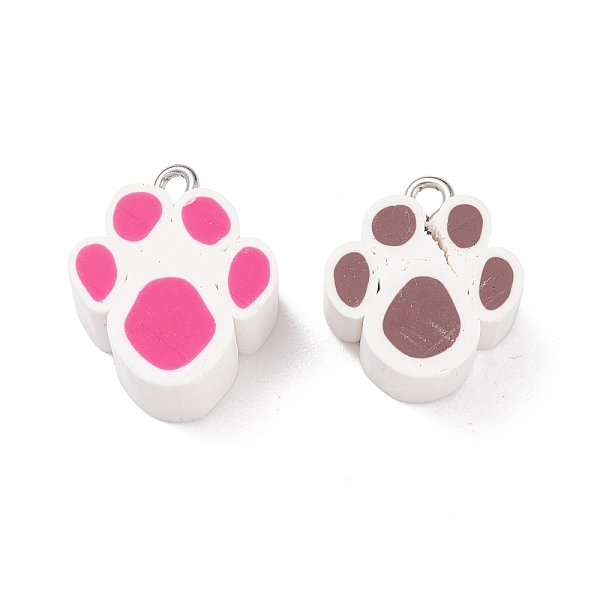 

PandaHall (Defective Closeout Sale: Yellowing), Handmade Polymer Clay Pendants, with Iron Findings, Dog Paw Prints, Platinum, Mixed Color..., Multicolor