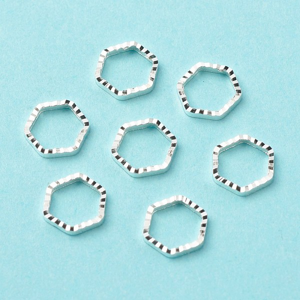 PandaHall Brass Linking Rings, Long-Lasting Plated, Cadmium Free & Lead Free, Hexagon, 925 Sterling Silver Plated, 6x6.5x1mm, Inner Diameter