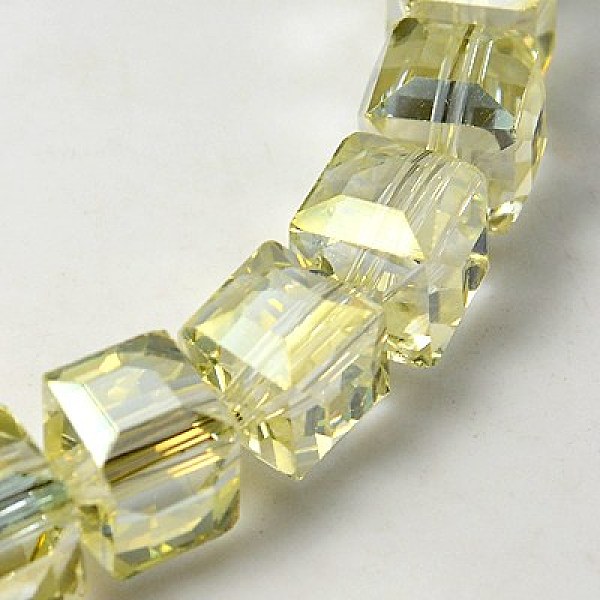 

PandaHall Electorplated Glass Beads, Rainbow Plated, Faceted, Cube, Champagne Yellow, 9x9x9mm, Hole: 1mm Glass Cube Yellow
