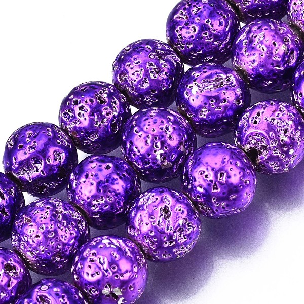 Brins de perles de pierre de lave naturelle galvanisées