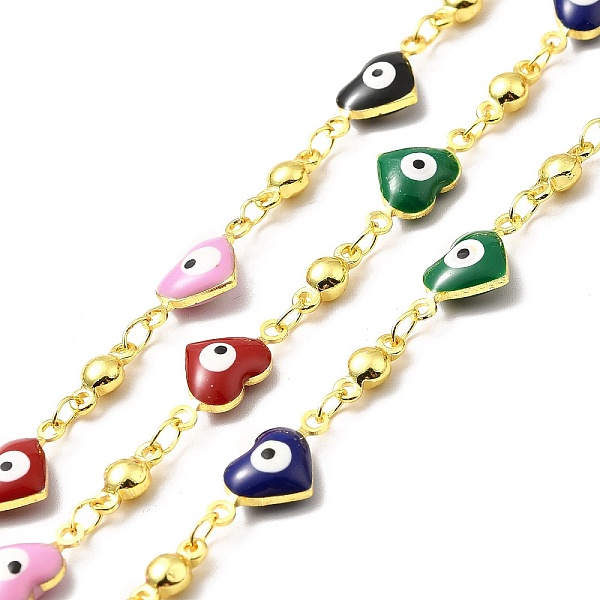 

PandaHall Handmade Eco-friendly Brass Enamel Heart with Evil Eye Link Chain, Real 18K Gold Plated, Lead Free & Cadmium Free, Soldered, with...
