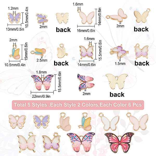 

PandaHall SUNNYCLUE 1 Box 60Pcs 10 Styles Alloy Enamel Butterfly Charms Flying Insect Charm Butterfly Cabochons for Jewellery Making Charms..., Multicolor
