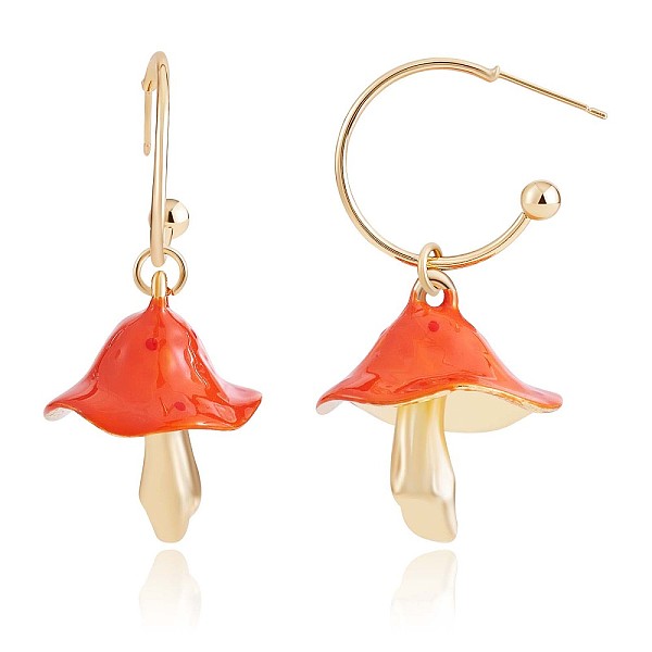 

PandaHall Enamel Mushroom Dangle Stud Earrings, Gold Plated Alloy Half Hoop Earrings for Women, Orange, 47x24.5mm, Pin: 0.7mm Alloy...